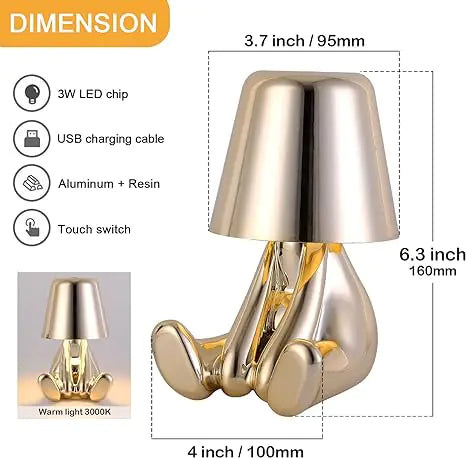 Modern Bedside Light Cute Golden Man Cordless Night Light